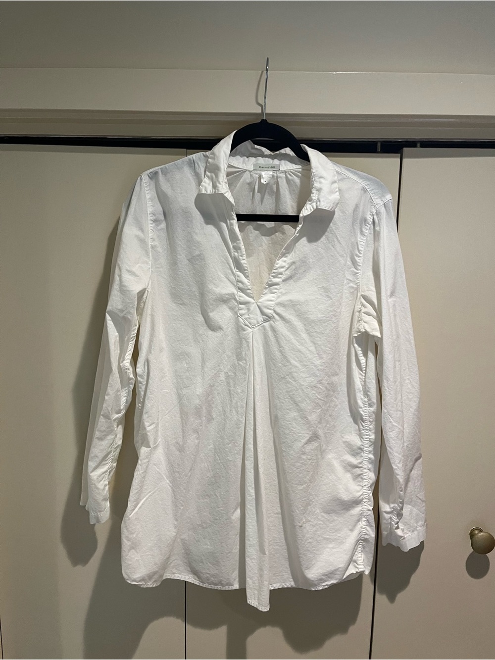 Garnet Hill White V-Neck Popover Blouse